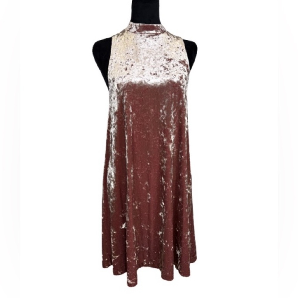Cynthia Rowley Pink Crushed Velvet High Neck Dress Sleeveless Size Small Swing